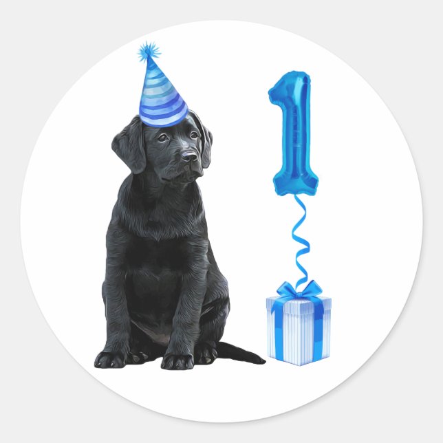 1st Birthday Puppy Theme- Cute Dog Blue Boy Pawty Classic Round Sticker (Front)