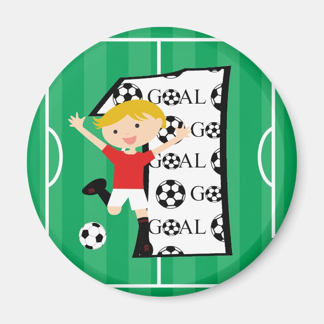1st Birthday Red and White Soccer Goal Magnet (Front)