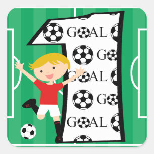 1st Birthday Red and White Soccer Goal Square Sticker