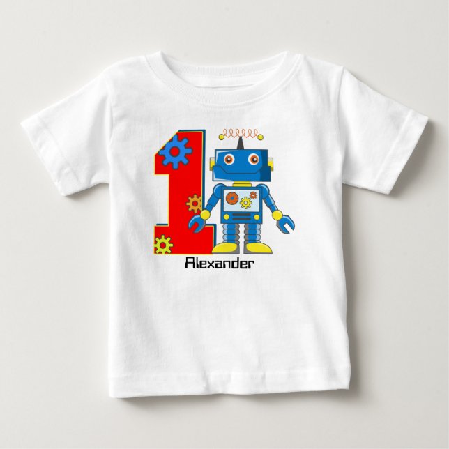 1st Birthday Robot Custom Baby T-Shirt (Front)