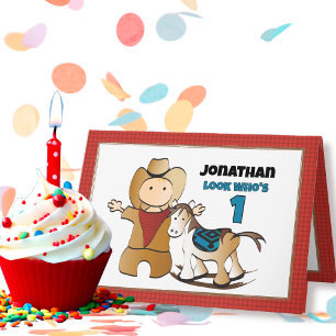 1st Birthday Rodeo Cowboy Wild West Fun Cartoon Card