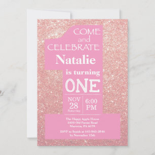 1st Birthday Rose Gold Glitter and Pink Invitation