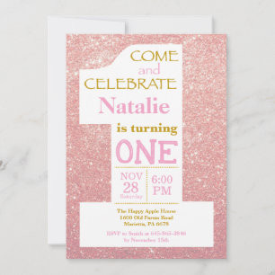 1st Birthday Rose Gold Glitter and Pink Invitation