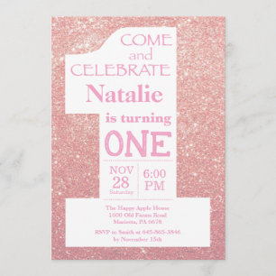 1st Birthday Rose Gold Glitter and Pink Invitation