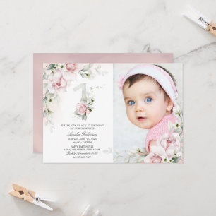 1st Birthday Roses Floral Girls Invitation