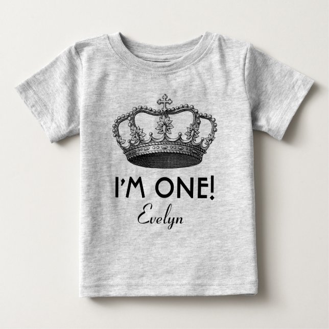 1st Birthday Royal Prince Crown One Year Old Baby T-Shirt (Front)