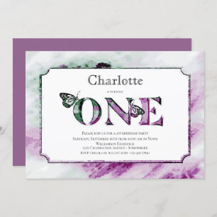 1st Birthday Rustic Purple Green Party Invitation