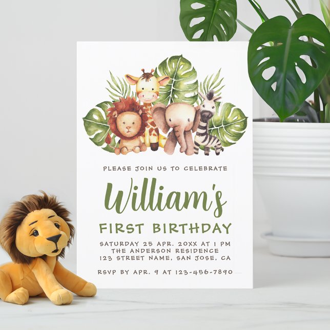 1st Birthday Safari Animals Cute Jungle Wild One Invitation (Creator Uploaded)