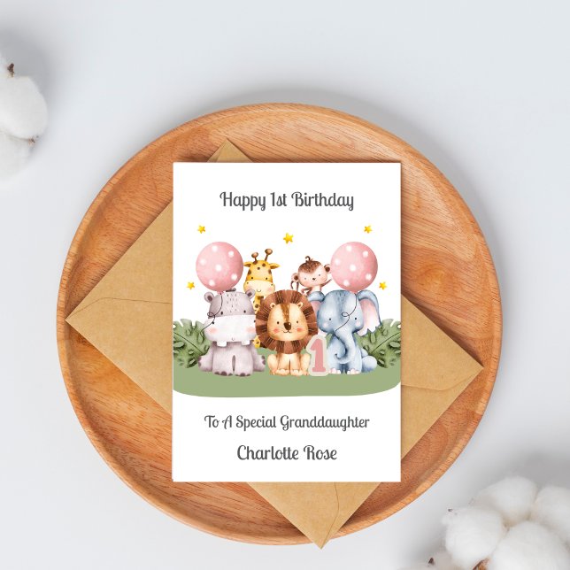 1st Birthday Safari Leaf Animals Card (Creator Uploaded)