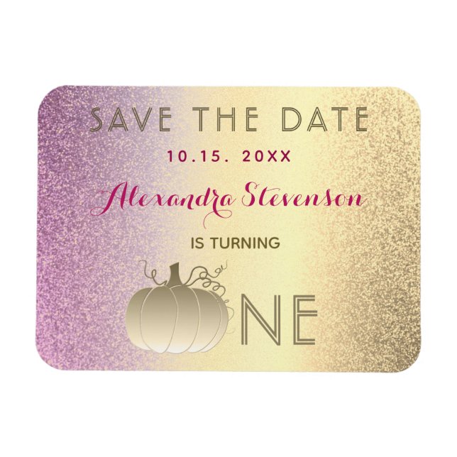 1st Birthday Save The Date Pink and Gold Pumpkin Magnet (Horizontal)