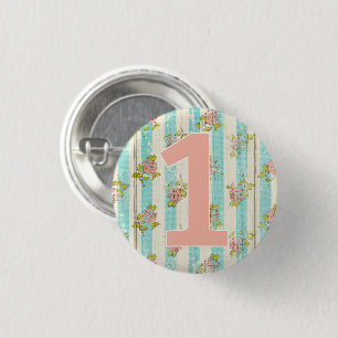 1st Birthday Shabby Chic Roses Cottage Floral Baby 3 Cm Round Badge