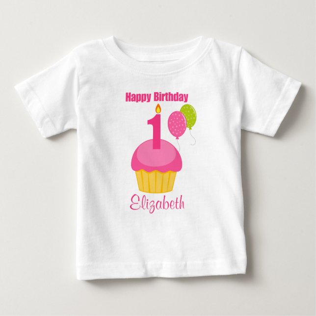 1st Birthday Shirt Pink Cupcake (Front)