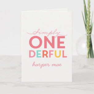 1st birthday simple onederful colourful typography card