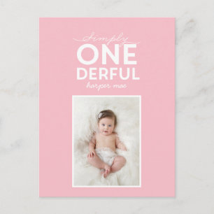 1st birthday simple onederful colourful typography postcard