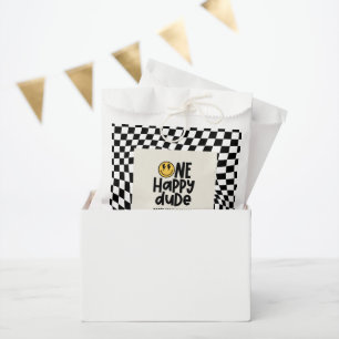 1st birthday smile face retro black white groovy favour bag