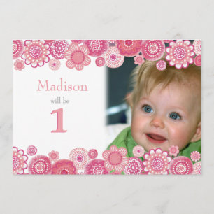 1st Birthday Soft Pink Party Invitation Photo Card