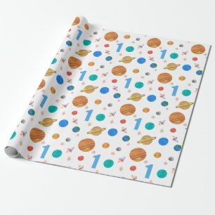 1st Birthday Solar System Planets Wrapping Paper