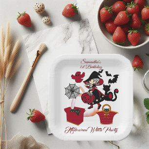 1st Birthday Spooky Witch Party Halloween Cat Cute Paper Plate