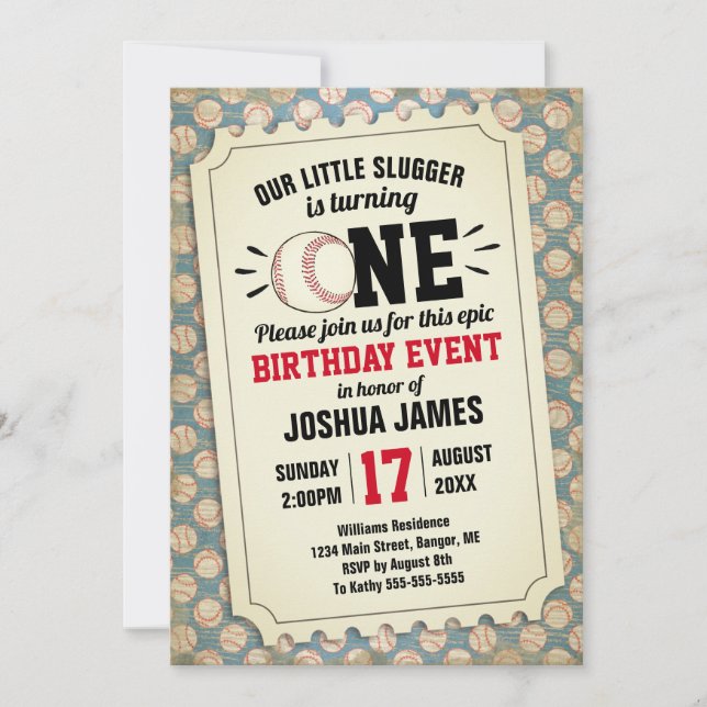 1st Birthday Sports Baseball Vintage Ticket Invitation (Front)