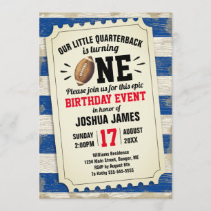 1st Birthday Sports Football Ticket Rustic Blue Invitation