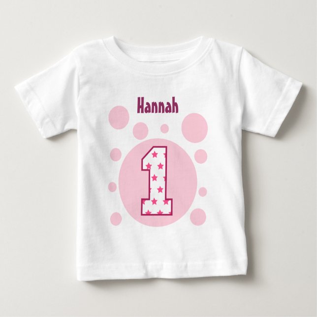 1st Birthday Stars and Bubbles One Year Old V10 Baby T-Shirt (Front)
