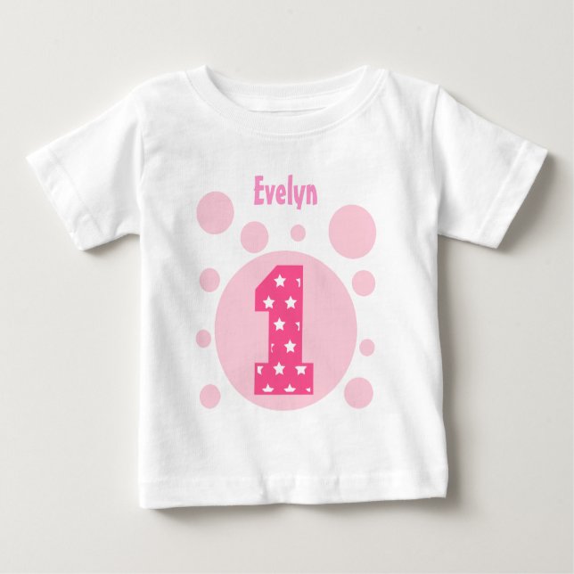 1st Birthday Stars and Bubbles One Year Old V11 Baby T-Shirt (Front)