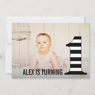 1st Birthday Stripes Number One Photo Invitation