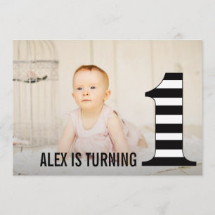 1st Birthday Stripes Number One Photo Invitation