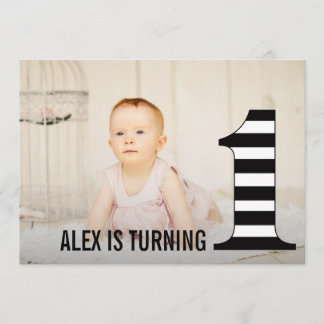 1st Birthday Stripes Number One Photo Invitation