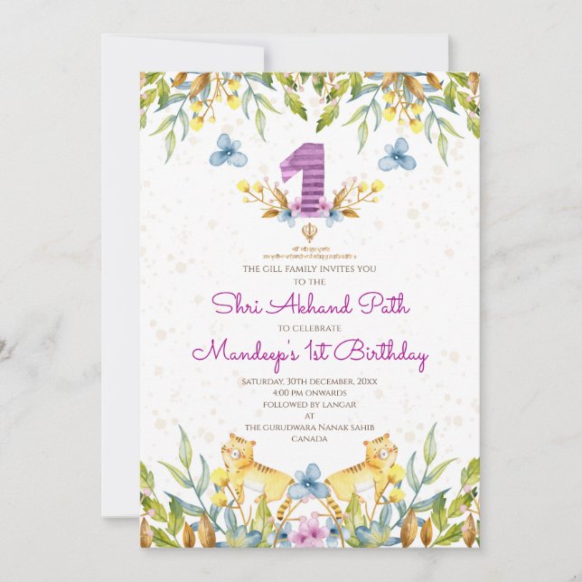  1st Birthday Sukhmani Sahib & Akhand Path invites (Front)