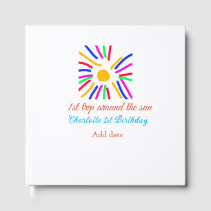 1st Birthday sun trip add name colourful sun date Guest Book