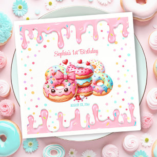 1st Birthday Sweet One Cute Doughnut Pink Girl Napkin