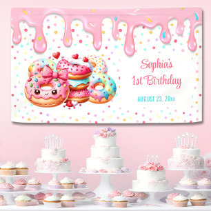 1st Birthday Sweet One Cute Doughnut Pink Girl Par Banner