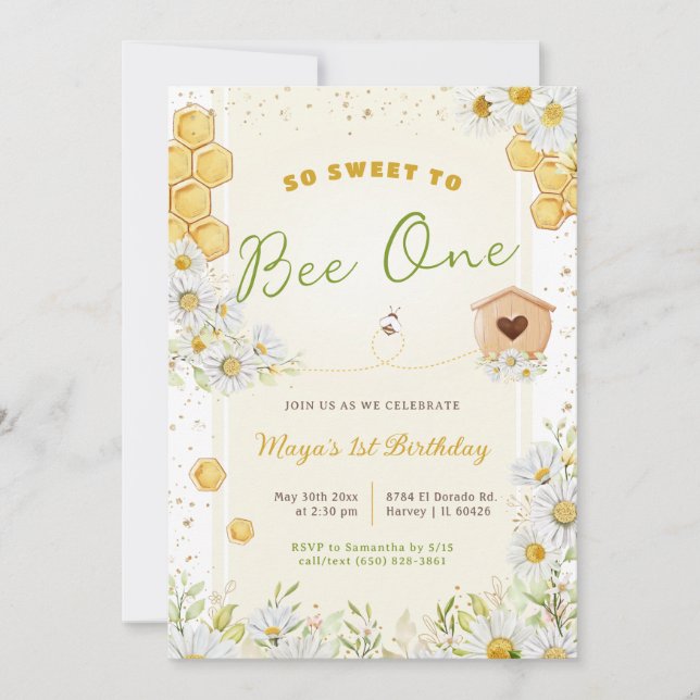 1st Birthday Sweet to Bee One Bumblebee Girl Party Invitation (Front)