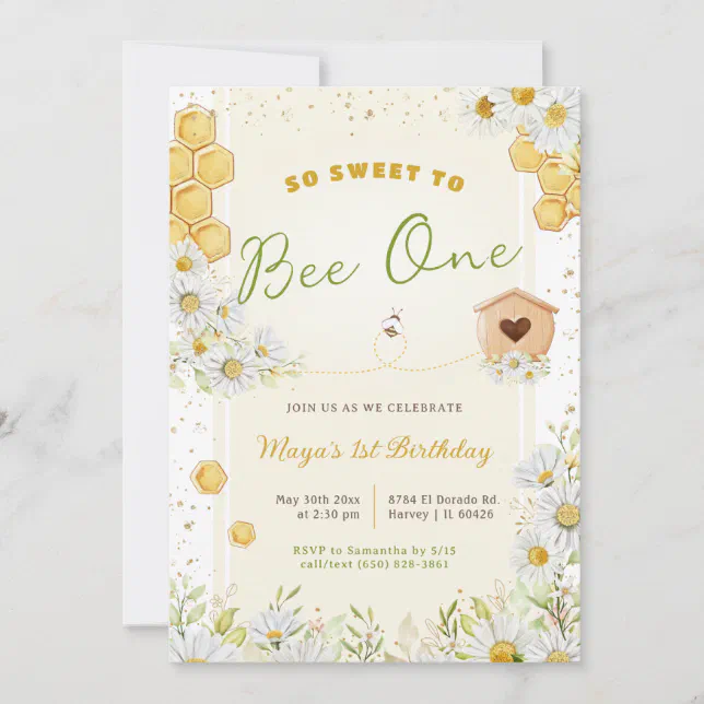 1st Birthday Sweet to Bee One Bumblebee Girl Party Invitation | Zazzle