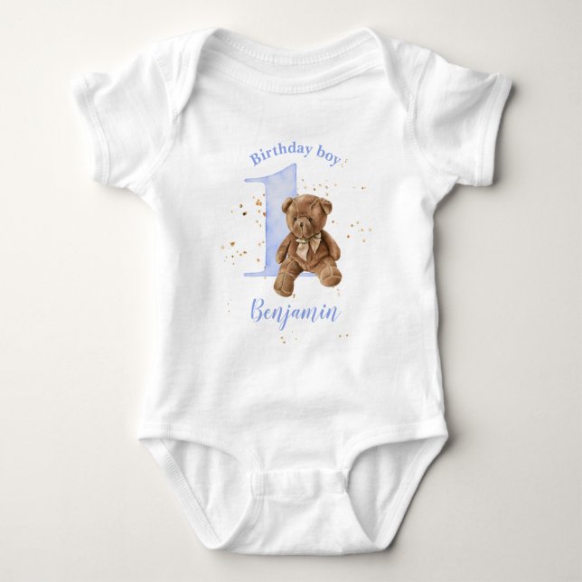 1st Birthday Teddy Bear Baby Bodysuit (Front)