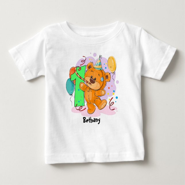 1st Birthday Teddy Bear Baby T-Shirt (Front)
