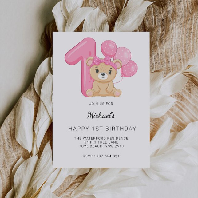 1st Birthday, Teddy Bear Invitation (1st Birthday, Teddy Bear Invitation)