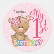 1st Birthday Teddy Bear Pink Custom