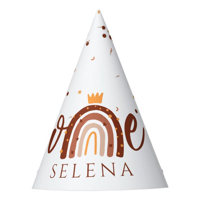 1st Birthday Terracotta Rainbow Party Hat (Front)