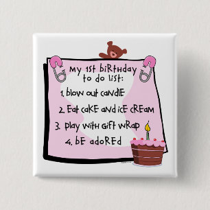 1st Birthday To Do's Pink 15 Cm Square Badge
