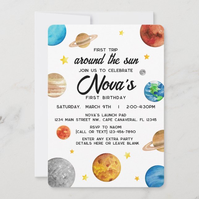 1st Birthday - trip around the sun outer space Invitation (Front)