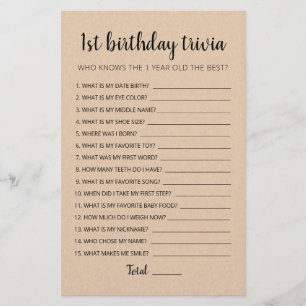 1st Birthday Trivia editable game