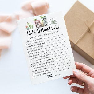 1st Birthday Trivia editable game Card