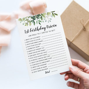 1st Birthday Trivia editable game Card