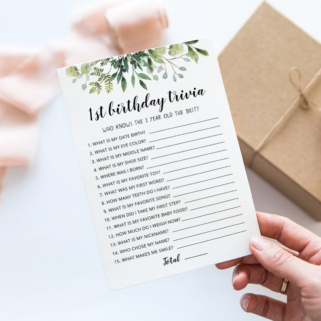 1st Birthday Trivia editable game Card (Creator Uploaded)