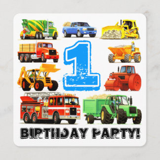 1st Birthday Truck Party Invitation