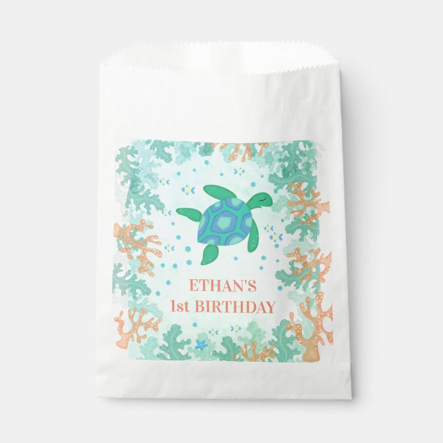 1st Birthday Turtle Under The Sea Party Favour Bag (Front)