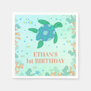 1st Birthday Turtle Under The Sea Party Napkin