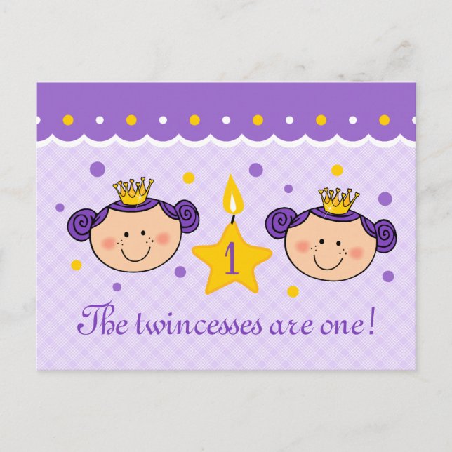 1st Birthday Twincess Invitation Postcard (Front)